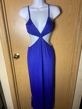 Royal Blue Cutout Maxi Dress - Women's Elegant Evening Dress